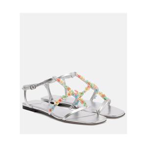 지미추 Gwyn Daisy 플로럴 아플리케 레더 샌들 P01070917