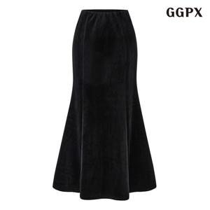 GGPX 벨벳 허리 밴딩 롱 스커트 (GPDWH005D)