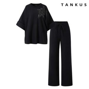 [탱커스]플라워 스팽글 니트 밴딩 롱 팬츠 셋업 (TX4OP008L0)