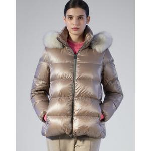 닥스 골프 여성 25FW PREMIUM 세피아 글로시 구스다운 퍼 후드 중힙 점퍼 DNJU5D754S1