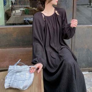 F007364_라운드넥 슬릿 언발셔링 링클 루즈핏롱원피스