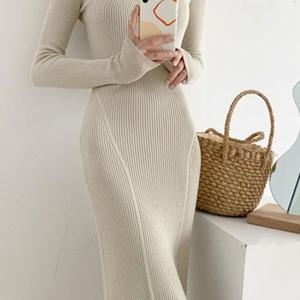 F006483_멀티패턴 슬림니트 원피스 슬림플레어 원피스