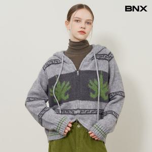 [비엔엑스]나뭇잎 자수 후드 니트 가디건 (BX4CD028L0)