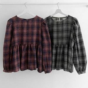 나야홍 / 빅사이즈블라우스 T242L510 내추럴체크프릴블라우스 L