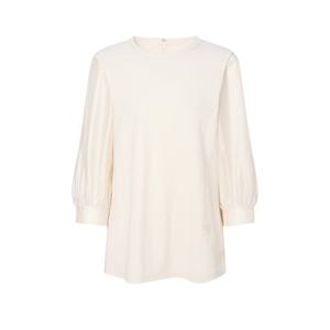 닥스 여성 25SS 베이지 로고 자수 7부 퍼프 소매 티셔츠 DLTS5B413I1