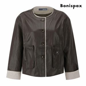 [보니스팍스] 라운드넥 배색 레더 자켓 (XP9JK010M0)