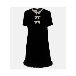 발렌티노 임벨리시드 페더 트리밍 벨벳 미니드레스 P01108244