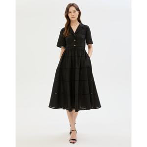 질스튜어트 뉴욕 여성 25SS 블랙 펀칭 카라 코튼 면100% 반팔 롱 원피스 JSDR5B570BK