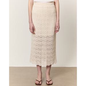 아떼 바네사브루노 여성 25SS 시즌오프 아이보리 크로쉐 아일렛 패턴짜임 밴딩 롱 스커트 VLSK5B361IV