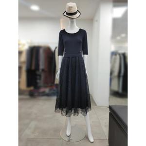 SI 세이브존04 니트 블록 체크 스팽클 튤 원피스 SJO1129050BK