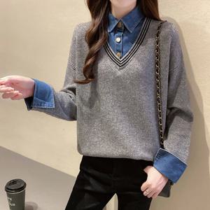 [올리비에스클로젯] 데님셔츠 레이어드 니트_O2511KN614D