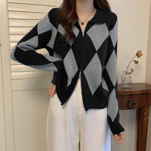 [올리비에스클로젯] 다이아 배색 집업 가디건_O2511CD603D