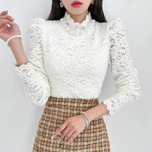 [금찌]금찌 리엘 기모 레이스 진주 블라우스 ST7863B