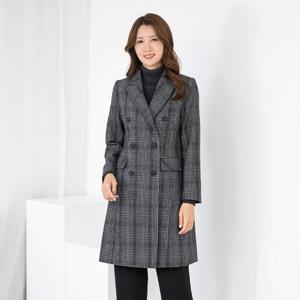 [모슬린]엄마옷 울모직 정장 체크 카라 더블 하프코트 511FGH021