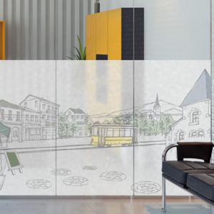 [꾸밈]ip274-클랙식전차가지나는유럽의거리/유리문/창문/카페/꾸미기/베란다/글라스/스티커