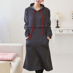 T.색줄후드수유원피스- 기모 외출 수유복 겨울 임부복