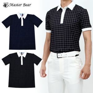 마스터베어 사각체크 반팔 카라티셔츠 M2-0B013