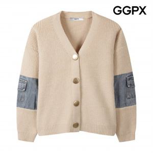 [GGPX] 소매 데님 포인트 하찌 니트 가디건 (GPAKG011F)