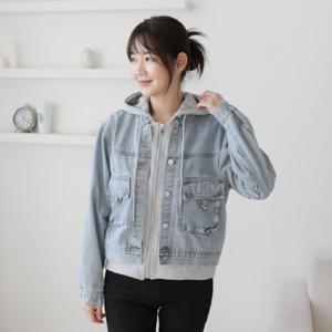 [옷자락]여자 후디집업 라이트블루 슬림 청자켓 코디 점퍼