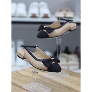 바이로쏘 세이브존06 블랙 캡토 리본장식 로우힐 2cm 슬링백힐 (BY)24S12091BI3W