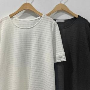 단가라 의류 레이스 반팔티 폼폼 빅사이즈 307O447S