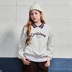 [에꼴리에] 여자 겨울이월 배색 요꼬 카라 맨투맨티(24D5455)