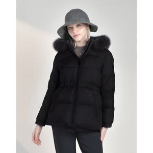 닥스 골프 여성 24FW PREMIUM 블랙 폭스 후드 트리밍 구스다운 중힙 점퍼 DNJU4D765BK