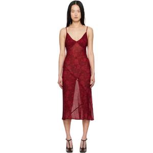 25 FW 드리스반노튼 여성 레드 프린트 미디 드레스 251358F054007