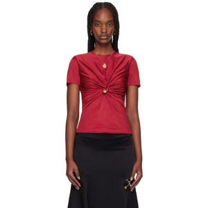 25 FW 베르사체 여성 레드 세이프티 핀 새틴 탑 251404F110007