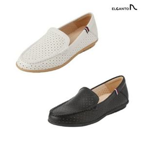 [엘칸토(여성화)]여성 가죽 펀칭 캐주얼 로퍼 슈즈 LCWC13U313(블랙,화이트)