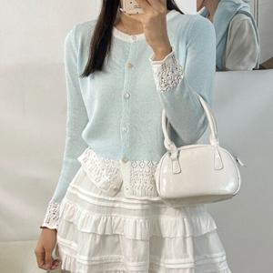 샵앤) 여성 배색 라운드넥 펀칭자수 긴팔 니트 가디건 MSE-WCD-20390-소라