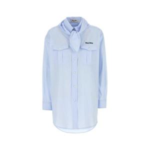 미우미우 여성 연하늘 포플린 자수 긴팔 셔츠 MK1918SOOO173Y F0012