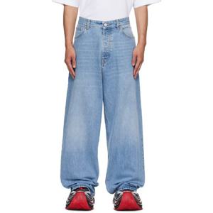 25 FW 베트멍 남성 블루 페인팅 아나키 리워크 데님 진 252669M186004