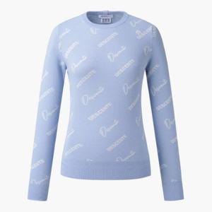 데상트골프웨어 GQC DP31WFKP94-LBLG 여성 로고 자가드 패턴 스웨터 / Light Blue