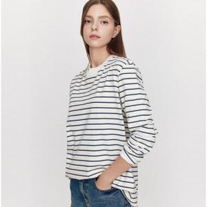 [지오다노]여자 루즈핏 스트라이프 긴팔 티셔츠 325909