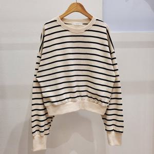 샵앤) 국산 여성 라운드 세미크롭 단가라 긴팔 맨투맨 LL-WSH-4842-아이보리