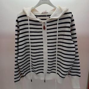 Latium HC06 크롭 단가라 스트라이프 이중집업 점퍼형 후드 니트가디건 T2541cd02I