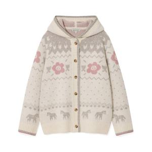 와키윌리자켓 KQJ WA2504CD63CM 우먼스 노르딕 패턴 후드 가디건 크림