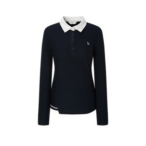 헤지스 골프 여성 25FW 블랙 여성 기모 배색 카라 티셔츠 HWTS5D712BK