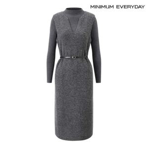 [미니멈][미니멈 에브리데이]반목 니트 벨티드 원피스 셋업 (EB4OW006D)