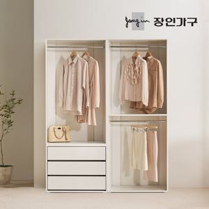 장인가구 올리세 E0 드레스룸 시스템 옷장 세트 1600 B (800 2단행거+서랍옷장)