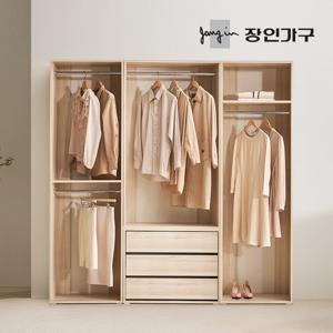 장인가구 올리세 E0 드레스룸 시스템 옷장 세트 2000 A (600 2단행거+긴옷행거+800 서랍옷장)