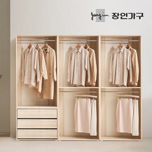 장인가구 올리세 E0 드레스룸 시스템 옷장 세트 2400 B (800 2단행거+2단행거+서랍옷장)