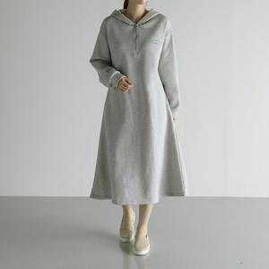 [바네사빈] 따뜻한기모 후드롱 집업 롱원피스 v01343