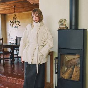 [올리브데올리브] [정린 착용] 하이넥 벨티드 구스 다운 점퍼 OP5XMA610