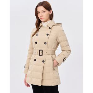 헤지스 여성 24FW 가격인하스테디셀러덕다운 베이지 트렌치형 탈착 후드 하프 중량다운 점퍼 WSJU4D028I2
