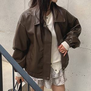 [올리비에스클로젯]빈티지 오버핏 레더집업자켓_O2511JK026C