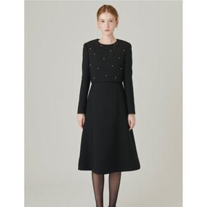 [샤틴]진주 장식 플레어 원피스/S244M604