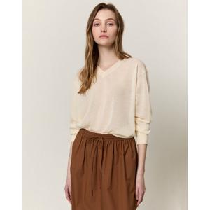 아떼바네사브루노 여성 25SS 시즌오프 아이보리 시스루 면혼방 긴팔 니트 VLSW5B213IV