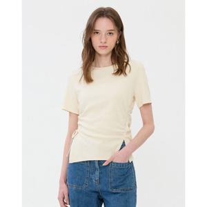 질스튜어트 뉴욕 여성 25SS크림 리본 셔링장식 언발란스 코튼혼방 반팔티셔츠 JSTS5B930CR